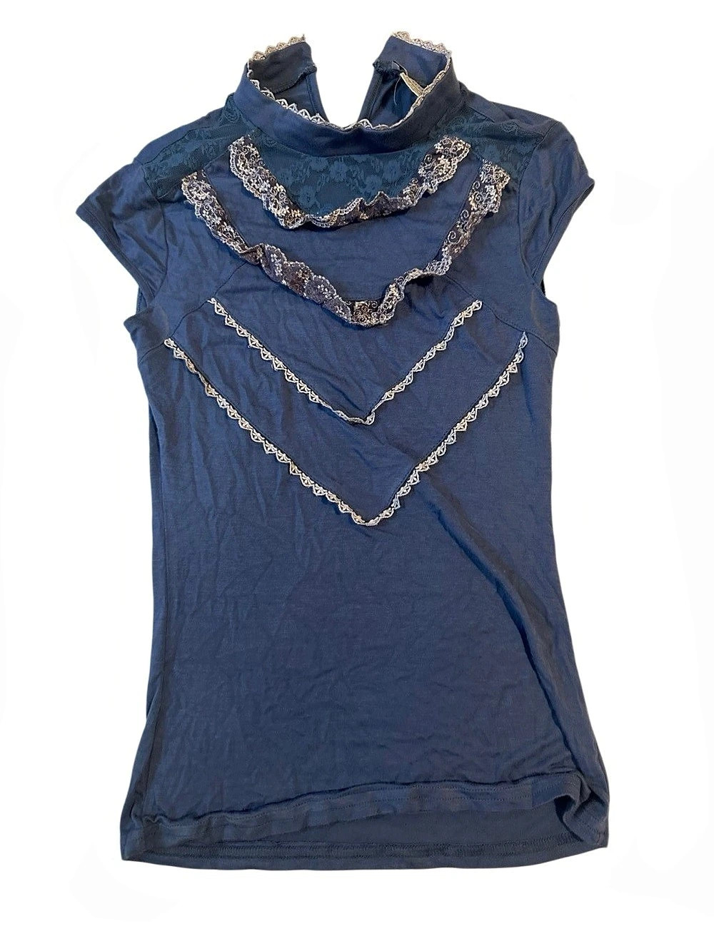 Jus D'Orange Polo Pensee Short Sleeve Top in Blue Small